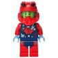 Diver, Man, Red and Dark Blue Wetsuit with Straps and Gauges, Red Diving Helmet, Airtanks