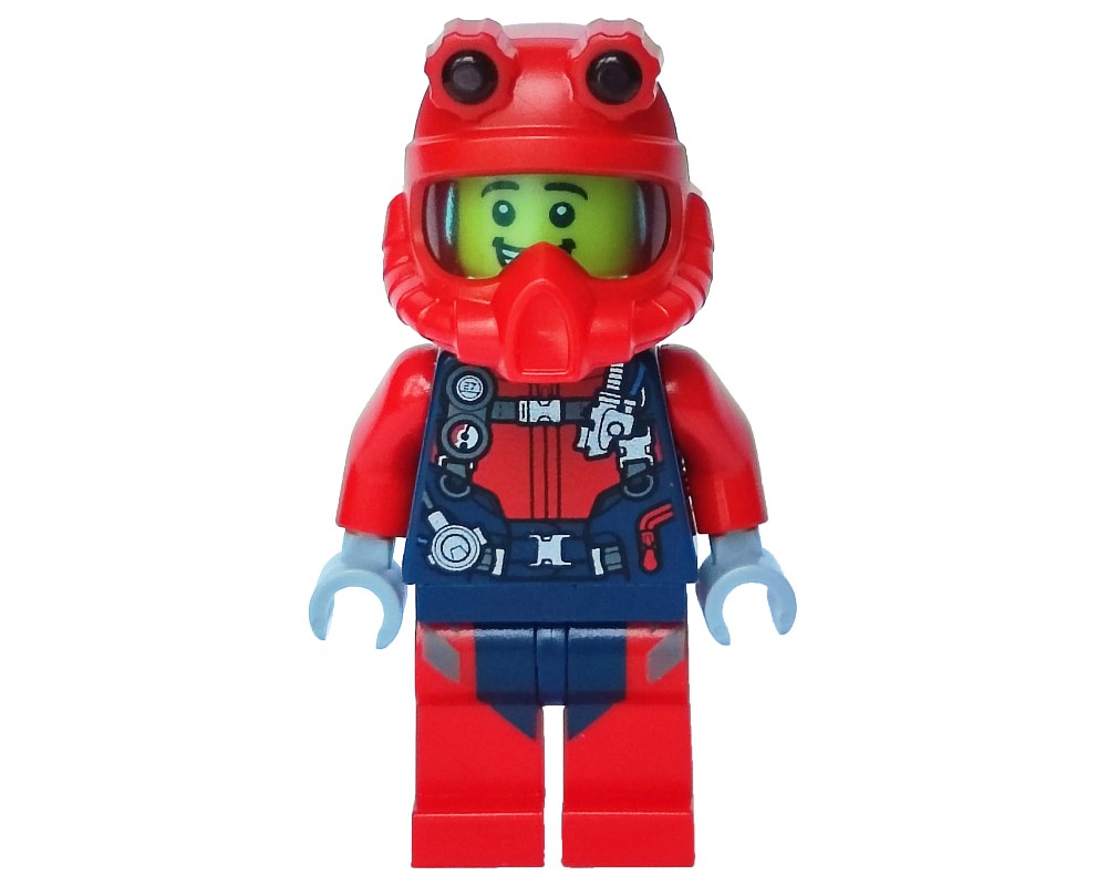 LEGO Set fig-009735 Diver, Man, Red and Dark Blue Wetsuit with