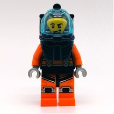 Diver, Man, Dark Blue and Orange Wetsuit, Dark Blue Diving Helmet with Visor (fig-009736)