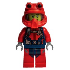 Diver, Man, Red and Dark Blue Wetsuit with Straps and Gauges, Red Diving Helmet, Airtanks, Stubble (fig-009737)