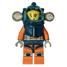 Diver, Woman, Dark Blue and Orange Wetsuit, Dark Blue Diving Helmet with Flashlights and Visor (fig-009743)