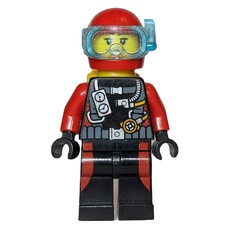 Diver, Woman, Black and Red Wetsuit with Gauges, Red Helmet with Mask (fig-009746)