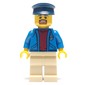 Ship Captain, Open Blue Jacket with Anchor over Dark Red Sweater, Tan Legs, Dark Blue Hat, Goatee Beard