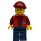 Marine Explorer, Open Red Jacket over Dark Red Sweater, Dark Red Hat, Stubble