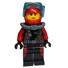 Diver, Woman, Black and Red Wetsuit with Gauges, Red Helmet with Mask (fig-009753)