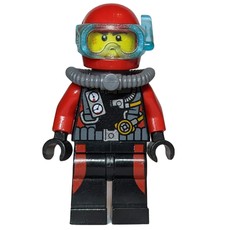 Diver, Man, Black and Red Wetsuit with Gauges, Red Helmet with Mask (fig-009754)