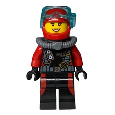 Diver, Woman, Black and Red Wetsuit with Gauges, Red Helmet with Mask (fig-009756)