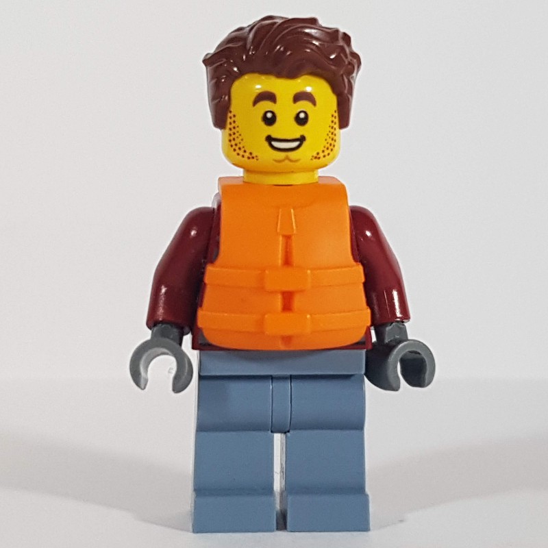 LEGO Set fig-009758 Harl Hubbs, Dark Red Jacket, Sand Blue Legs 