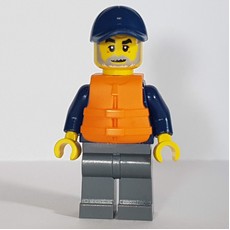 Marine Explorer, Dark Blue Shirt, Dark Bluish Gray Legs, Dark Blue Cap, Orange Life Vest (fig-009761)