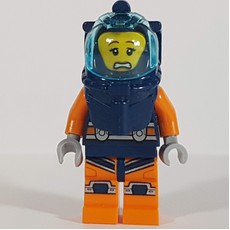 Diver, Woman, Dark Blue and Orange Wetsuit, Dark Blue Diving Helmet with Visor (fig-009762)