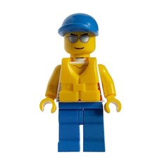 Man, White Tank Top with Windsurfer, Blue Legs, Blue Cap, Silver Sunglasses (fig-009771)