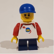 Boy, Classic Spaceman on Shirt, Short Dark Blue Legs, Blue Cap (fig-009779)