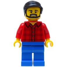 Man, Red Flannel Shirt, Blue Legs, Black Hair, Beard (fig-009783)