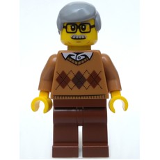 Man, Medium Nougat Argyle Sweater, Reddish Brown Legs, Moustache and Glasses (fig-009787)