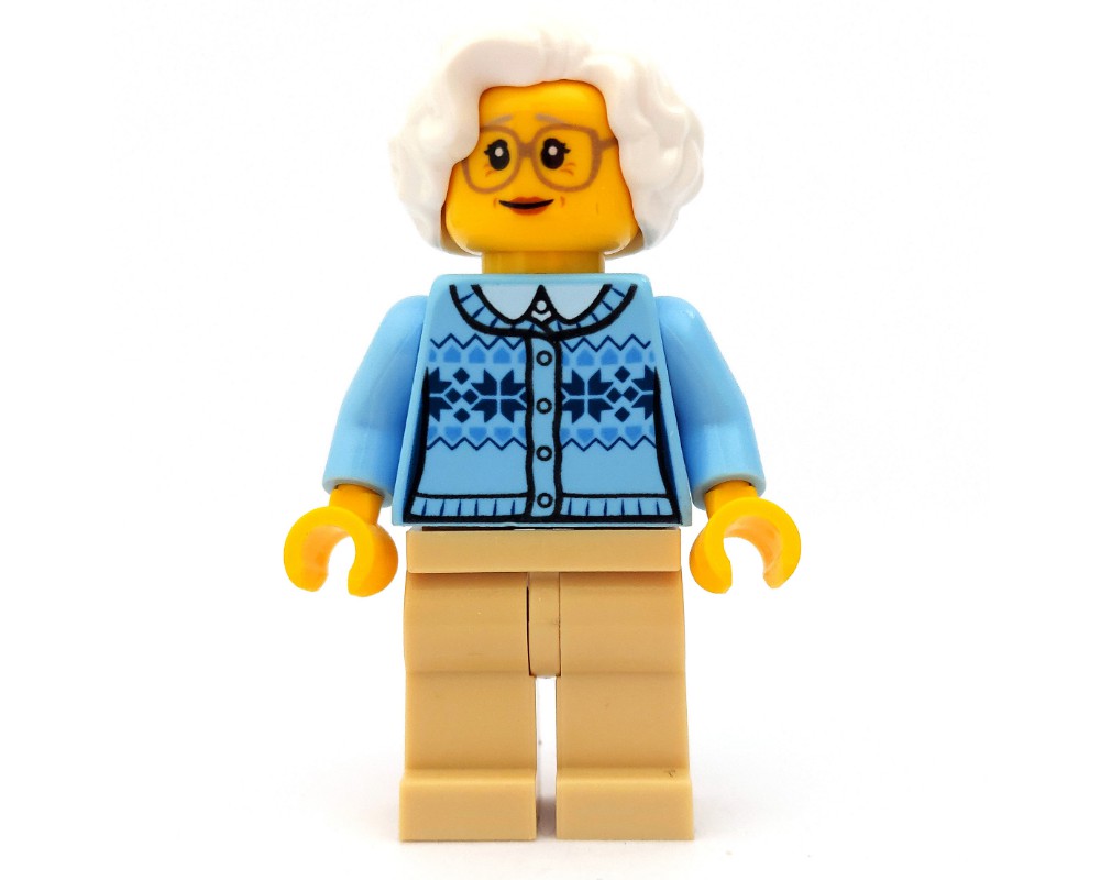 LEGO Set fig-009788 Woman, Bright Light Blue Cardigan, Tan Legs, White ...