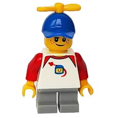 Boy, Classic Spaceman on Shirt, Short Light Bluish Gray Legs, Blue Cap with Propeller (fig-009792)