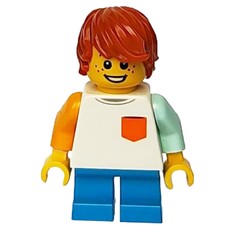 Boy, White Top, Short Dark Azure Legs, Dark Orange Hair (fig-009793)
