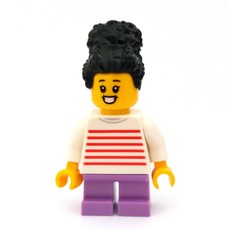 Girl, White and Red Striped Top, Short Medium Lavender Legs, Black Hair (fig-009798)