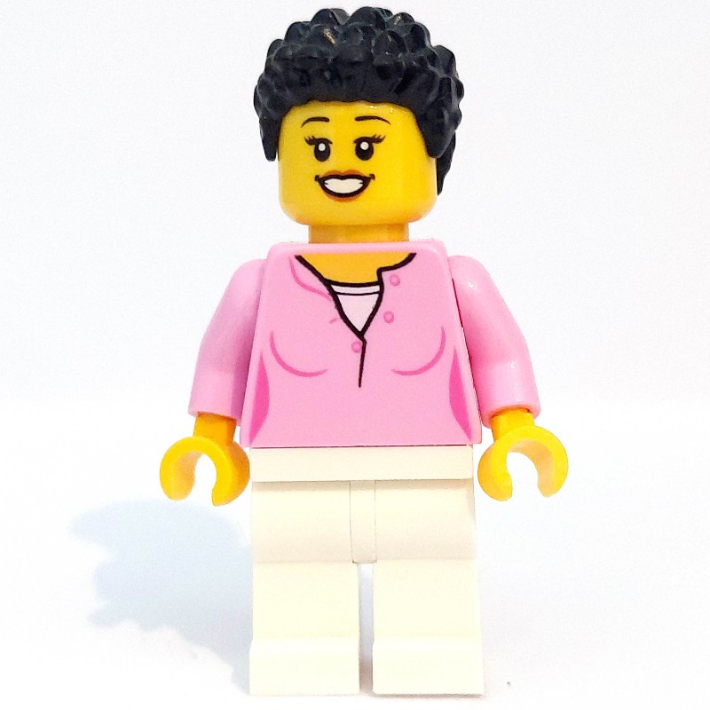 LEGO Set fig-009802 Woman, Bright Pink Top, White Legs, Black Hair ...