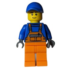 Construction Worker, Orange Overalls over Blue Sweater, Blue Cap (fig-009806)