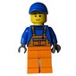 Construction Worker, Orange Overalls over Blue Sweater, Blue Cap