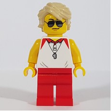 Lifeguard, White Polo Shirt with Whistle, Red Legs, Tan Hair, Sunglasses (fig-009811)