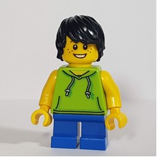 Boy, Lime Hoodie, Short Blue Legs, Black Hair (fig-009813)