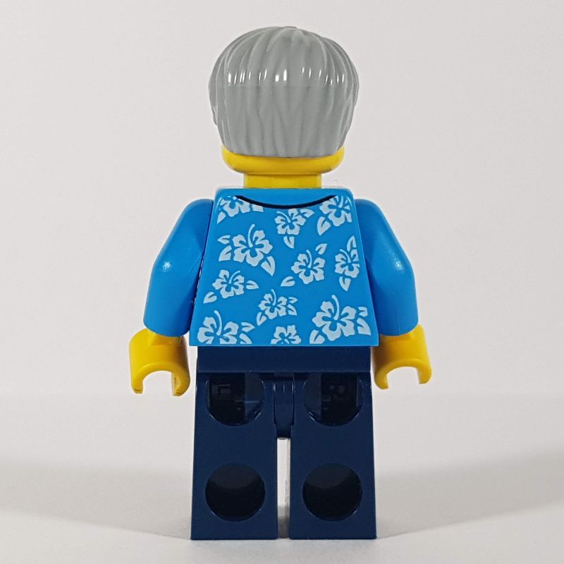 LEGO Set fig-009818 Man, Open Legs, Glasses Light with LEGO Shirt, Build Rebrickable - Hawaiian Dark Hair, Azure Dark Blue | Gray Bluish