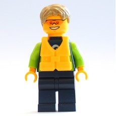 Man, Black and Lime Wetsuit, Dark Tan Hair, Yellow Life Vest, Orange Safety Glasses (fig-009824)