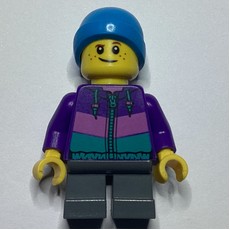 Boy, Dark Purple Jacket, Short Dark Bluish Gray Legs, Dark Azure Beanie Hat (fig-009827)