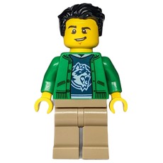 Man, Open Green Jacket, Dark Tan Legs, Black Hair (fig-009831)