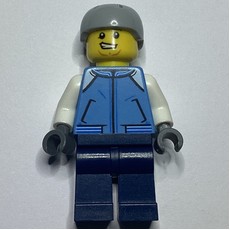 Man, Bright Light Blue Letterman Jacket, Dark Blue Legs, Light Bluish Gray Helmet (fig-009832)