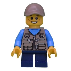 Boy, Dark Tan Vest with Zippers and Pouches, Short Dark Blue Legs, Dark Tan Cap (fig-009836)