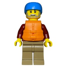 Man, Open Dark Red Jacket, Dark Tan Legs, Dark Azure Helmet, Orange Life Vest, Beard (fig-009842)