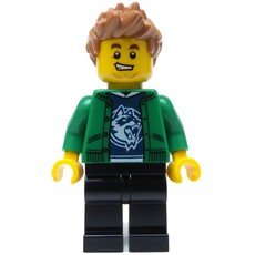 Man, Open Green Jacket, Black Legs, Medium Nougat Hair (fig-009845)