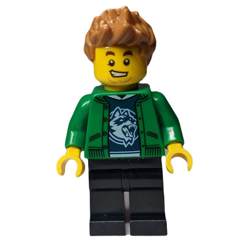 LEGO Set fig-009845 Man, Open Green Jacket, Black Legs, Medium Nougat ...