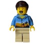Man, Medium Blue Shirt with Palm Trees and Sunset, Tan Legs, Dark Brown Hair, Moustache