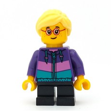 Girl, Dark Purple Jacket, Short Black Legs, Bright Light Yellow Hair (fig-009848)