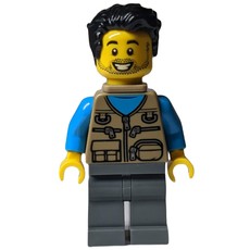 Man, Dark Tan Vest with Zippers and Pouches, Black Hair, Baby Carrier, Stubble (fig-009850)