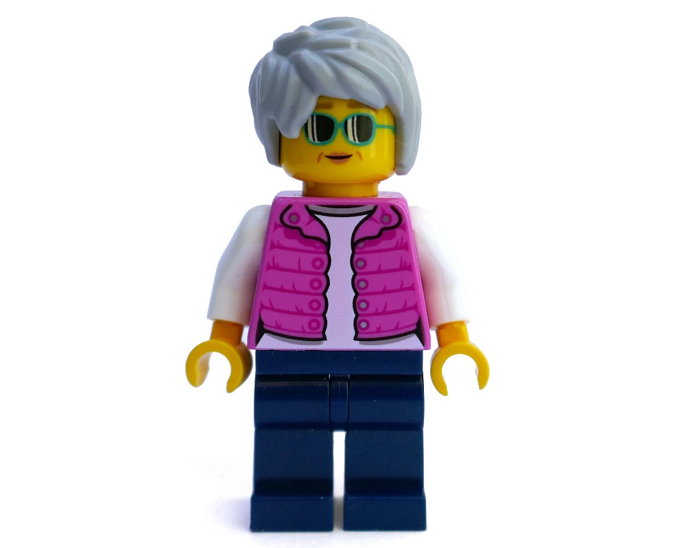 LEGO Set fig-009852 Woman, Dark Pink Jacket, Dark Blue Legs, Light
