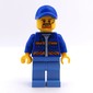 Worker, Blue Jacket with Orange Stripes, Medium Blue Legs, Blue Cap, Goatee Beard