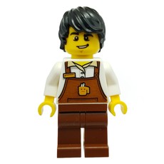 Barista, Man, White Torso, Reddish Brown Apron, Black Hair (fig-009861)