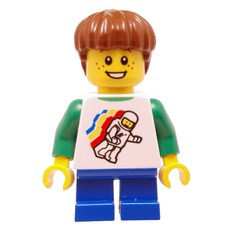 Boy, Floating Classic Spaceman on Shirt, Short Blue Legs, Reddish Brown Hair (fig-009862)