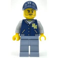 Man, Dark Blue Letterman Shirt with 'NH', Sand Blue Legs, Dark Blue Cap, Stubble (fig-009863)