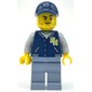Man, Dark Blue Letterman Shirt with 'NH', Sand Blue Legs, Dark Blue Cap, Stubble