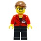 Woman, Red Jacket, Black Legs, Reddish Brown Hair