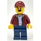 Man, Open Dark Red Jacket, Dark Blue Legs, Dark Red Cap, Moustache