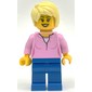 Woman, Bright Pink Top, Blue Legs, Bright Light Yellow Hair