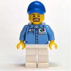 Man, Medium Blue Shirt with Octan Logo, White Legs, Blue Cap, Goatee Beard (fig-009868)