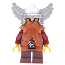 Dwarf, Dark Orange Beard, Metallic Silver Winged Helmet, Printed Beard (fig-009956)